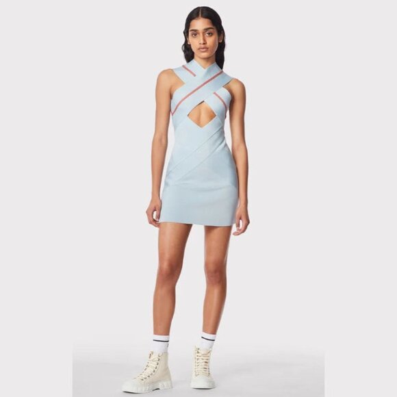 Herve Leger Crossover Bodycon Dress Steel Blue Size: M NWT - Picture 1 of 7